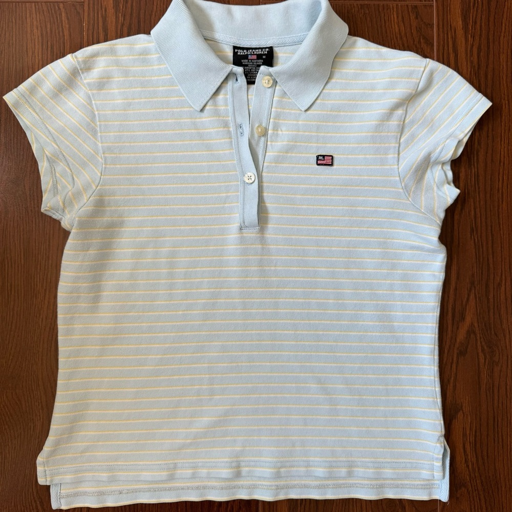 VTG 90s Rare! Polo Ralph Lauren Blue White Yellow Striped Polo Shirt Size Medium